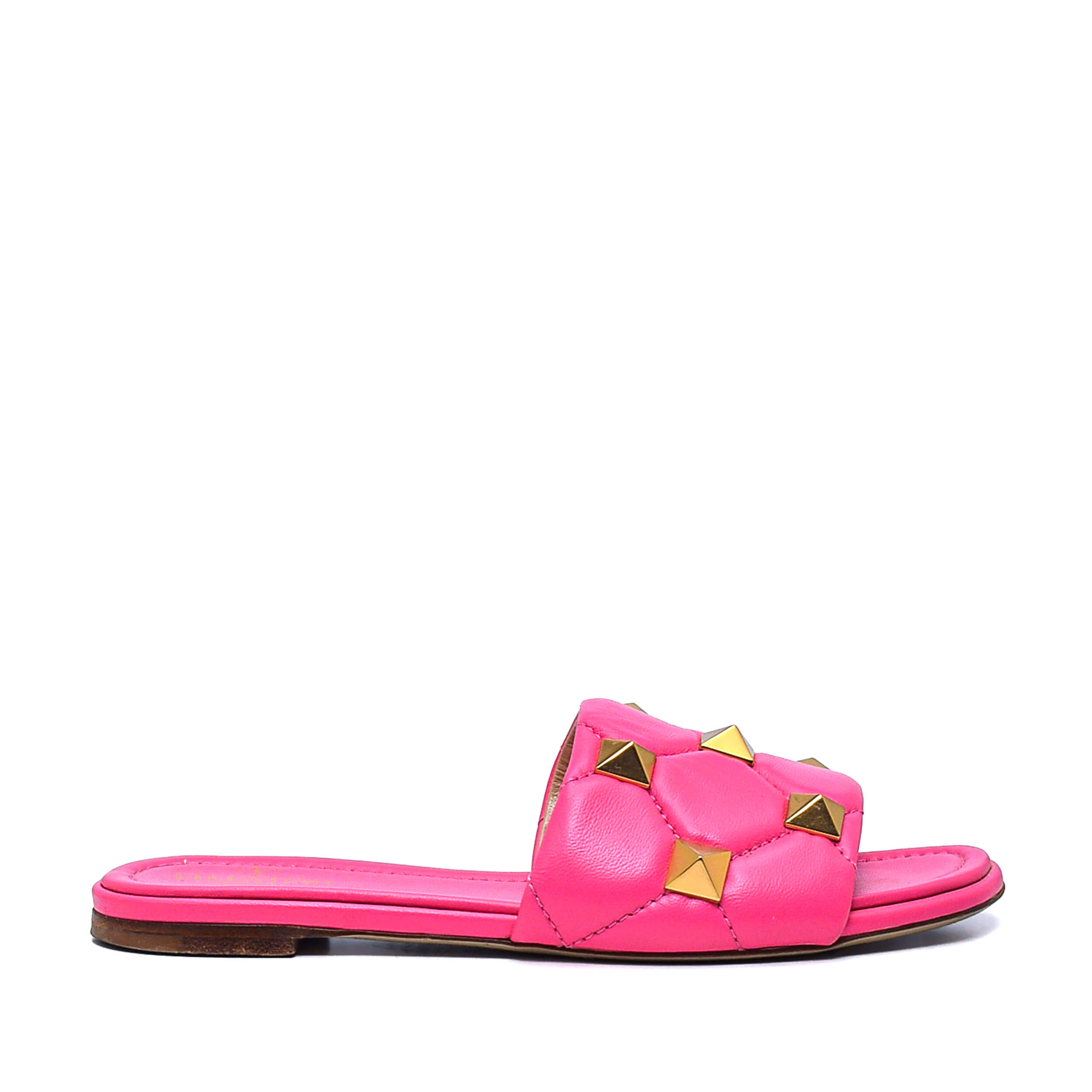 Valentino- Pink Leather Gold Rockstud Slipper 